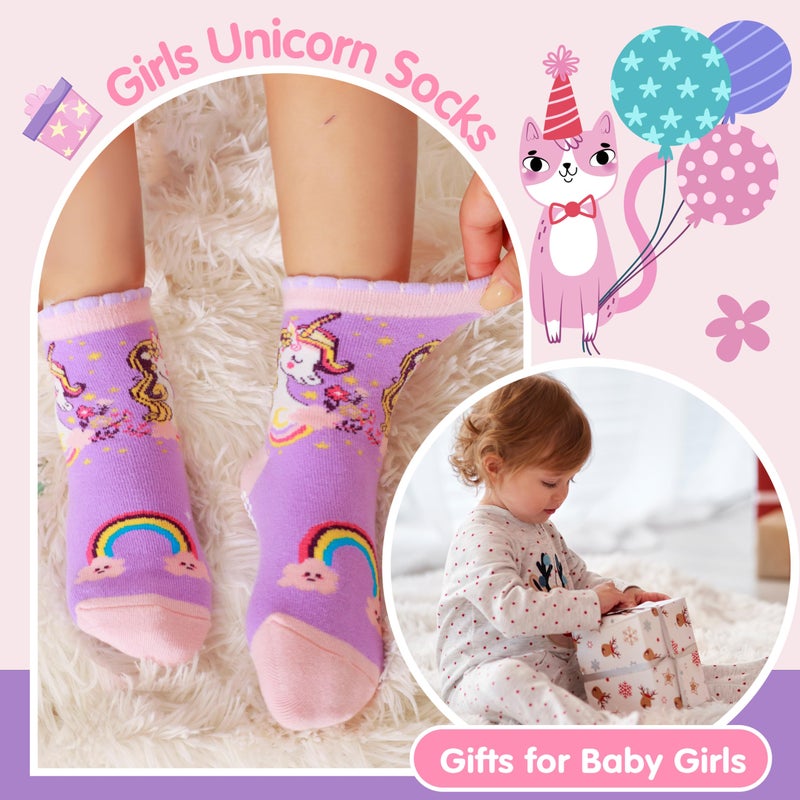 Welwoos Baby Girls Toddlers Grips Socks Kids Non Slip Anti Skid Funny Animal Cartoon Gift Cotton Socks with Grippers 12 Pairs Stocking Stuffers (Rainbow,1-3 Y) - Image 5