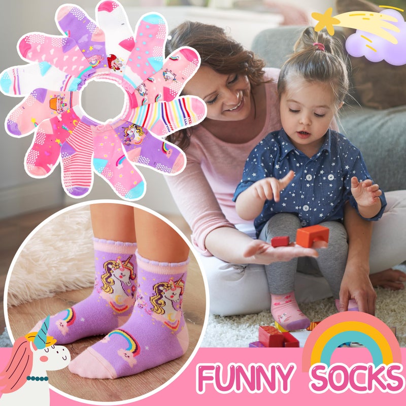Welwoos Baby Girls Toddlers Grips Socks Kids Non Slip Anti Skid Funny Animal Cartoon Gift Cotton Socks with Grippers 12 Pairs Stocking Stuffers (Rainbow,1-3 Y) - Image 3
