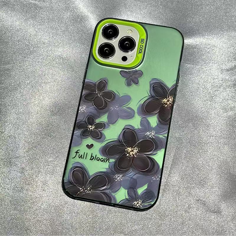 جراب هاتف Apple iPhone 16 Pro، مصنوع من مادة TPU المقاومة للصدمات، بتصميم زهور حبر إبداعي، جراب هاتف مقاوم للسقوط (أخضر).