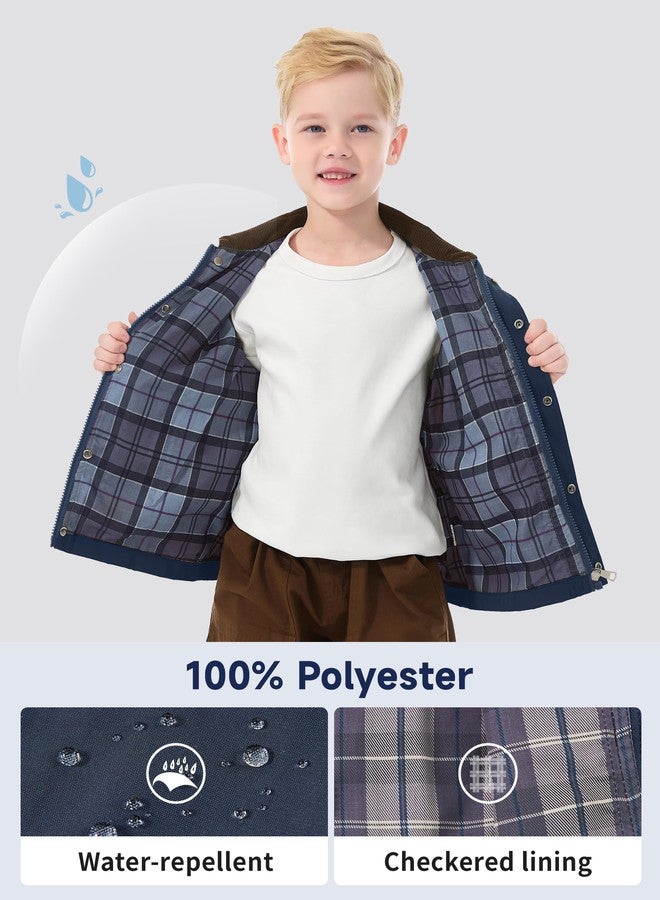 Volunboy Baby Boys Barn Outerwear Toddler Spring Corduroy Collar Vintage Windbreaker Jackets Fall Long Sleeve Lightweight Workwear (Navy, 2-3T) - Image 5