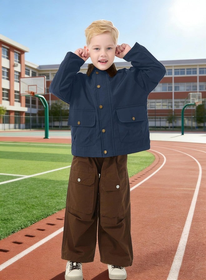 Volunboy Baby Boys Barn Outerwear Toddler Spring Corduroy Collar Vintage Windbreaker Jackets Fall Long Sleeve Lightweight Workwear (Navy, 2-3T) - Image 2