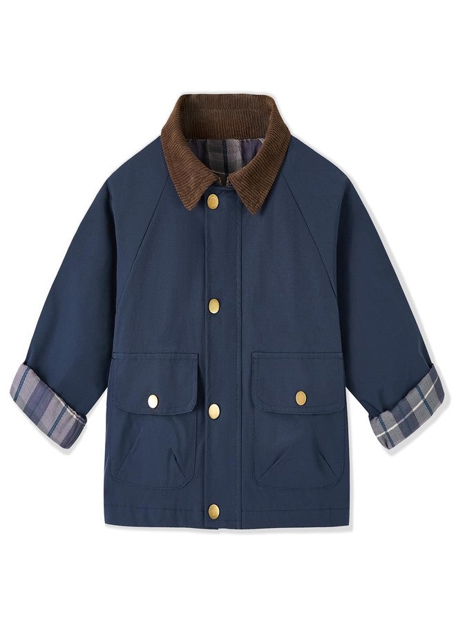 Volunboy Baby Boys Barn Outerwear Toddler Spring Corduroy Collar Vintage Windbreaker Jackets Fall Long Sleeve Lightweight Workwear (Navy, 2-3T) - Image 1