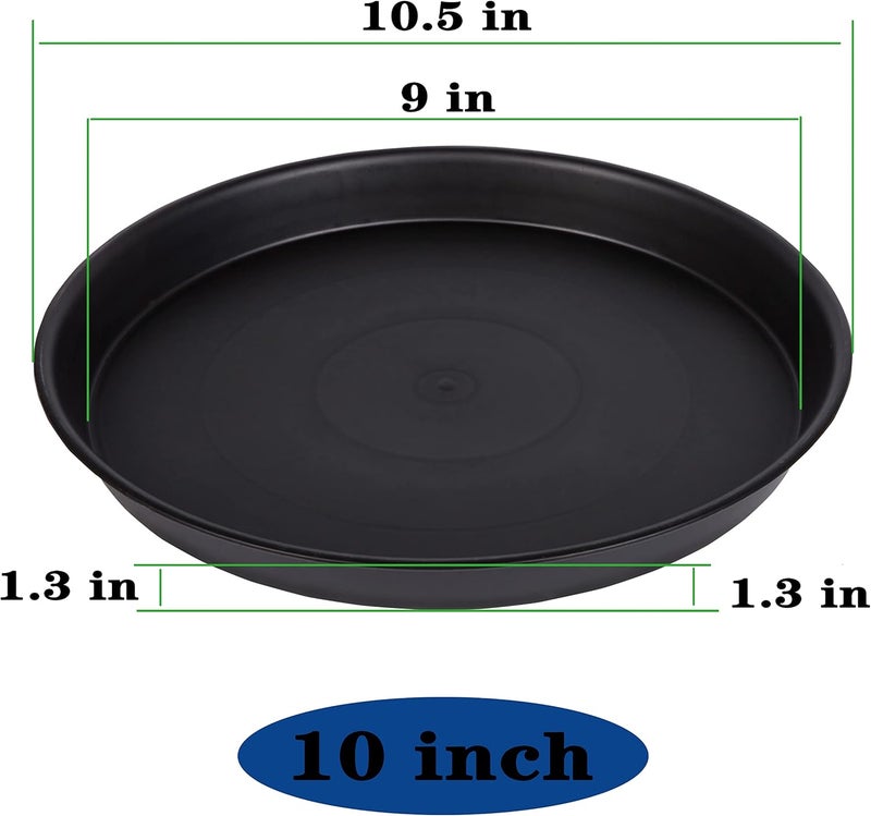 Bleuhome 6 Pack of 10 inch Plant Saucer, Heavy Duty Plastic Plant Saucer 10 inch Round, Durable Plant Tray for Pots, Flower Plant Saucers for Indoors, Plant Trays for Planter 8"/9"/10" (Black) - Image 2