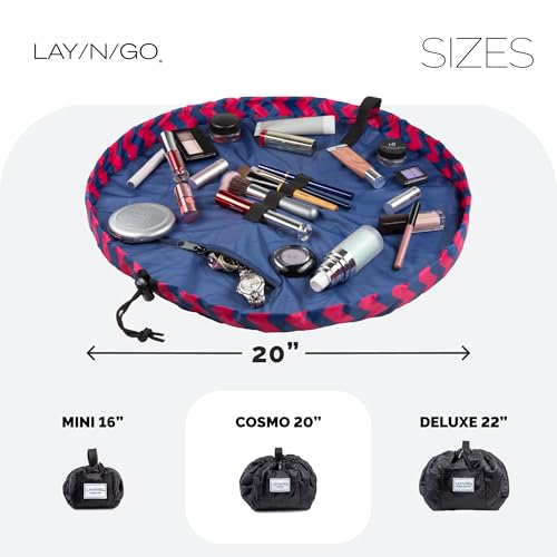 Lay-n-Go Cosmo Drawstring Cosmetic & Makeup Bag Organizer - Portable Drawstring Makeup Bag w/Zipper Pocket, Makeup Loops & More - Durable, Machine Washable Toiletry Bag (20", Pink Chevron) - Image 5