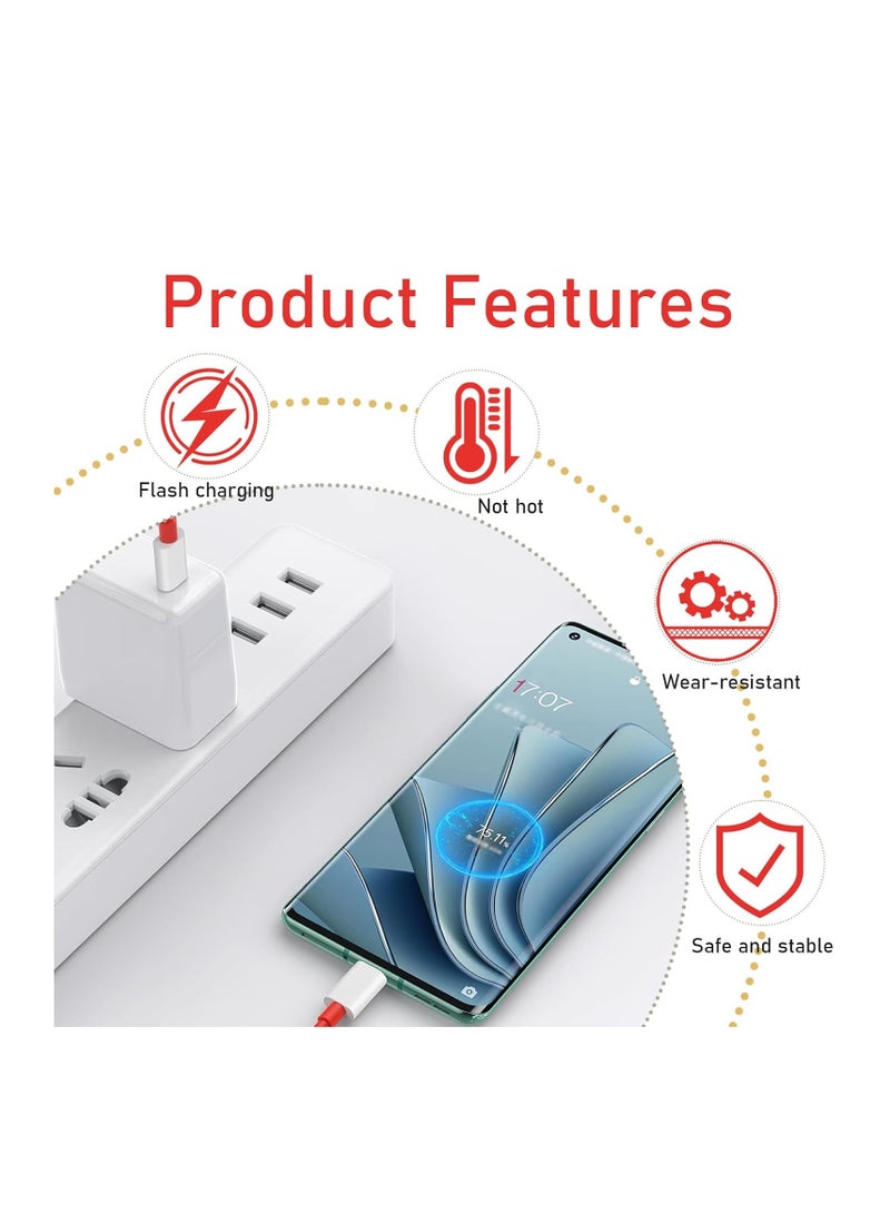 كابل شحن 7.3A USB Type C Warp Charge SuperVooc سريع الشحن متوافق مع Oneplus 14 13 12 12R 11 10 Pro 9 10T Open 9R 10R 8T 8 7T 7 6 6T Nord N20 SE N10 N300 CE 2 Lite 2T N100 N200 ، 3.3 قدم - Image 2