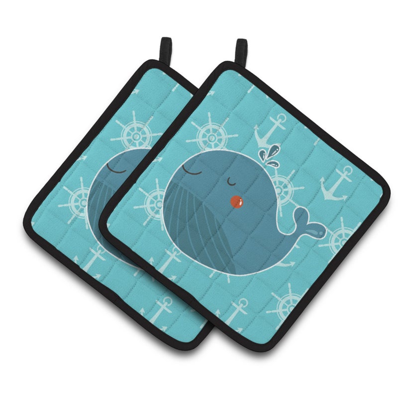 Caroline's Treasures ""Caroline's Treasures BB6734PTHD Blue Whale Pair of Pot Holders  7.5 x 7.5""""  Multicolor"" 
