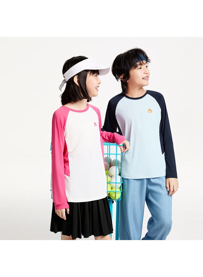 Annil Kids Round Neck Long Sleeve T-shirt Spring New Color Block Ice-cool Sunscreen Sports Elastic - Image 2
