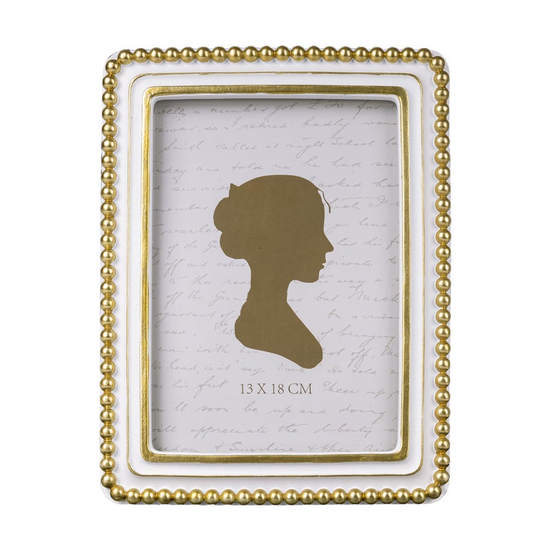 Sunlit Boho Vintage Picture Frame 5x7 Inch with Beaded Border, Luxury Antique Square Photo Frames with Glass Front, Photo Display, Tabletop Wall Hanging, Gift Idea, White and Golden - Image 1