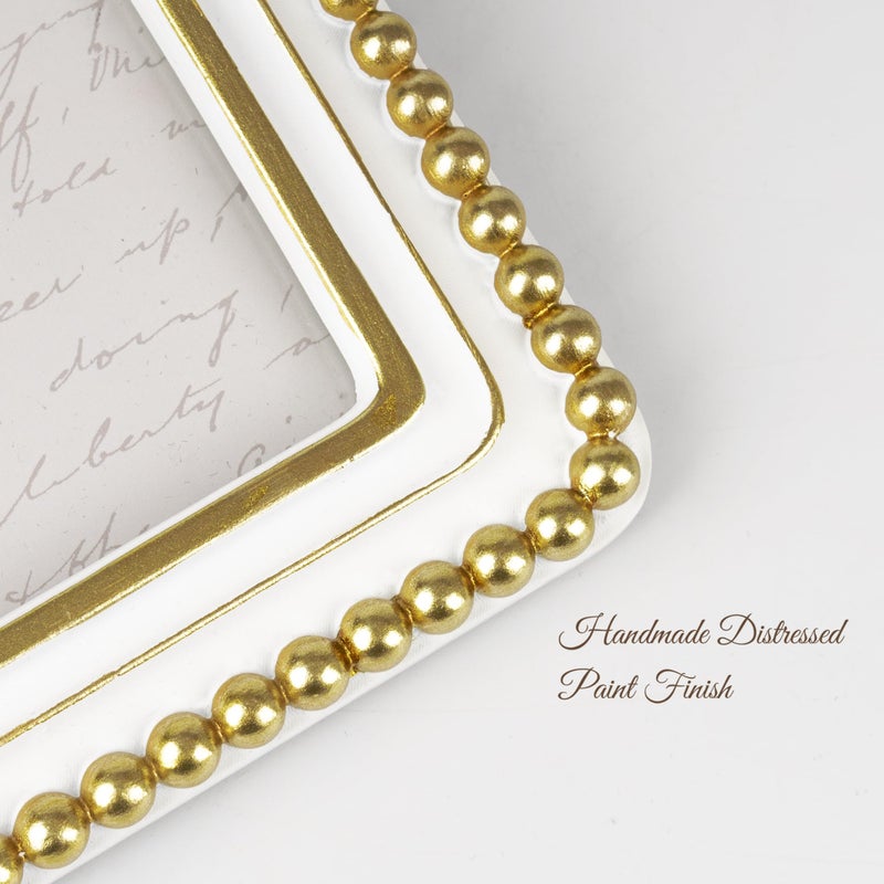 Sunlit Boho Vintage Picture Frame 5x7 Inch with Beaded Border, Luxury Antique Square Photo Frames with Glass Front, Photo Display, Tabletop Wall Hanging, Gift Idea, White and Golden - Image 5