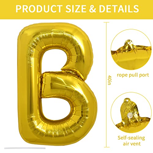 TONIFUL 40 Inch Large Gold Letter B Balloons Helium Filled Foil Mylar Big Balloons for Birthday Party Anniversary Decorations - Image 5