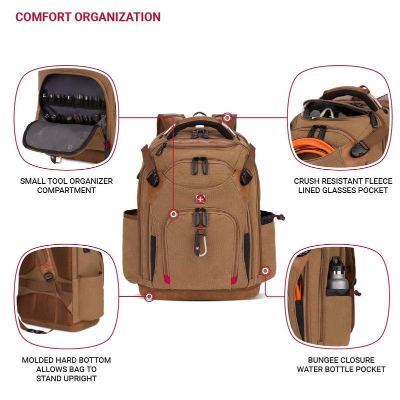 SWISSGEAR حقيبة أدوات سويس جير، تناسب حتى لابتوب بحجم 17 إنش، حقيبة عمل برو، قماش بني - Image 3