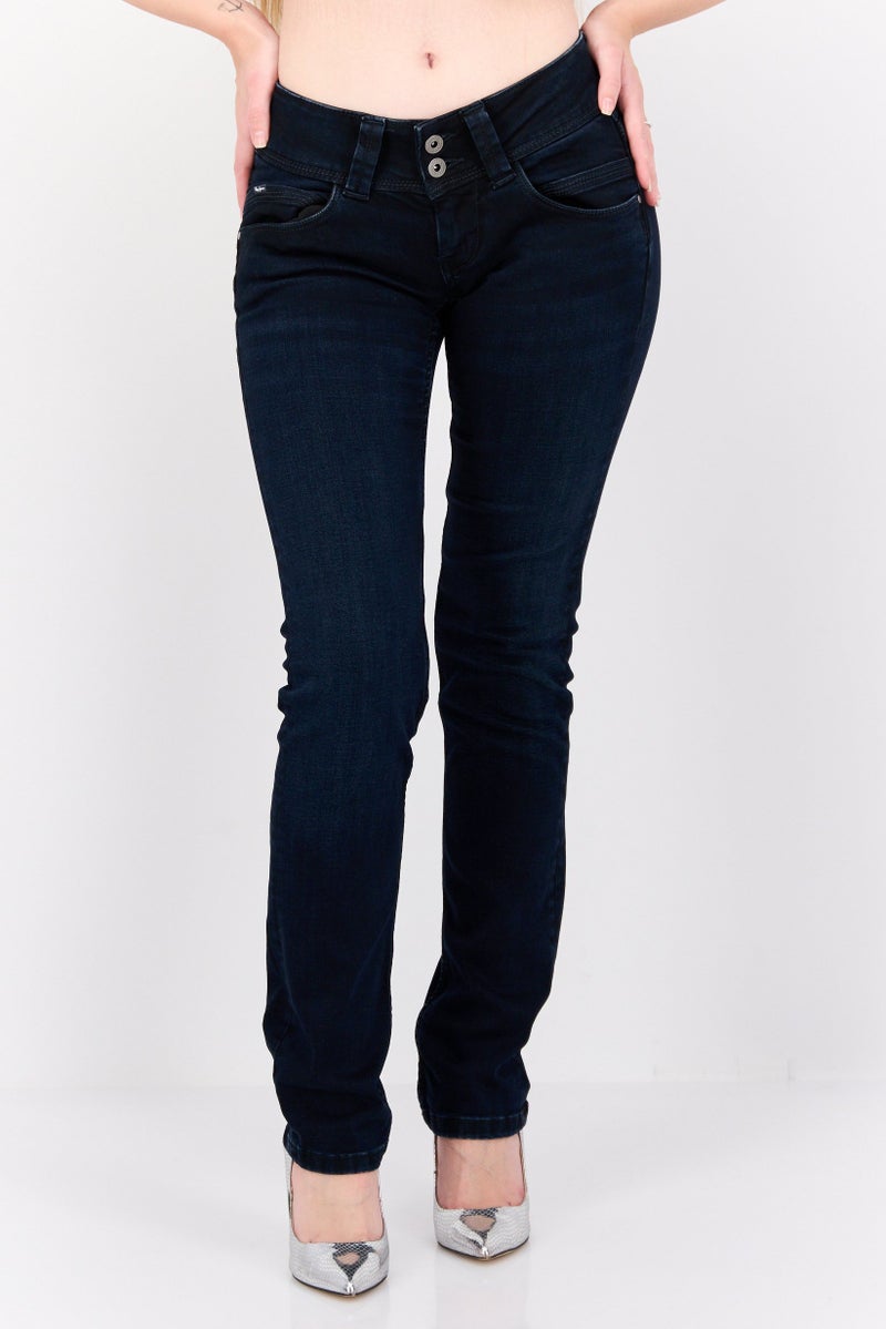 Pepe Jeans Women Straight Fit Solid Stretchable Jeans, Navy - Image 1