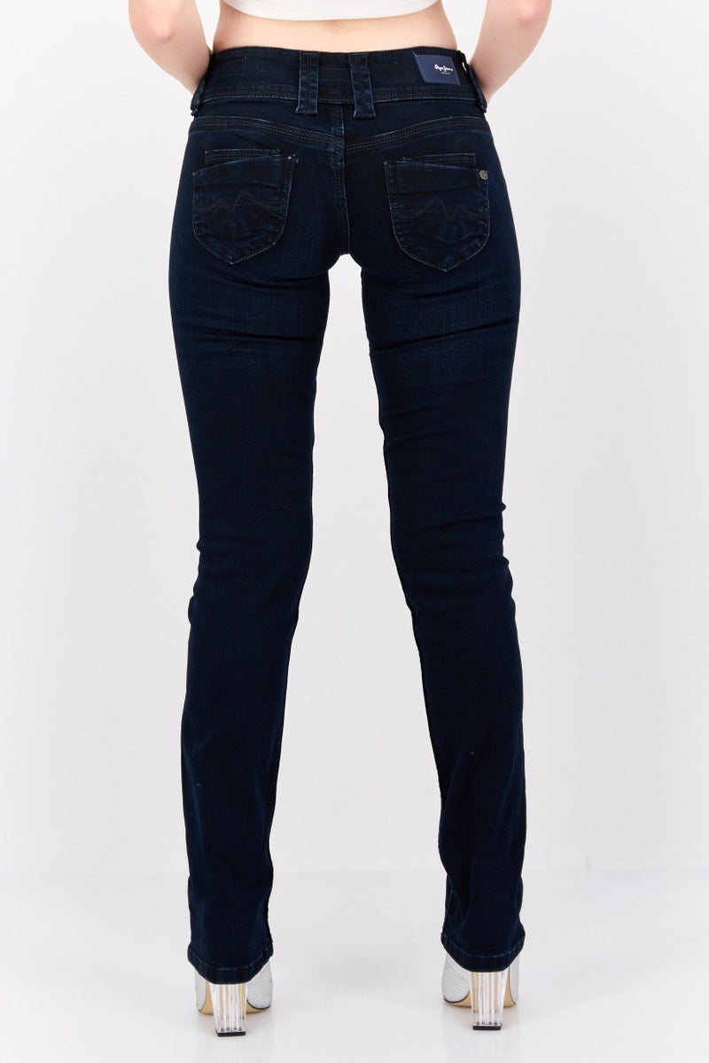 Pepe Jeans Women Straight Fit Solid Stretchable Jeans, Navy - Image 3