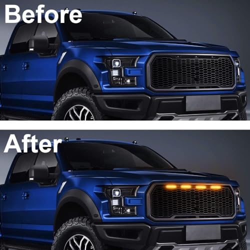 AutoBizarre Set of 4 pcs Amber/Yellow/Orange Raptor Style Car Front Grill DRL Daytime Running Lights Emergency Warning Off-Roading Light Shell lights for All Cars, Vans, SUV, Trucks (Orange Lens) - Image 2