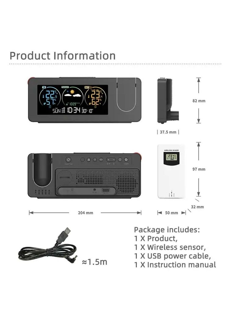Generic - Versatile Projection Alarm Clock with USB Charger, Temperature and Humidity Display, Dual Alarms, LED Screen, 180 Degree Projection, Snooze Function, Weather Forecast - Image 1