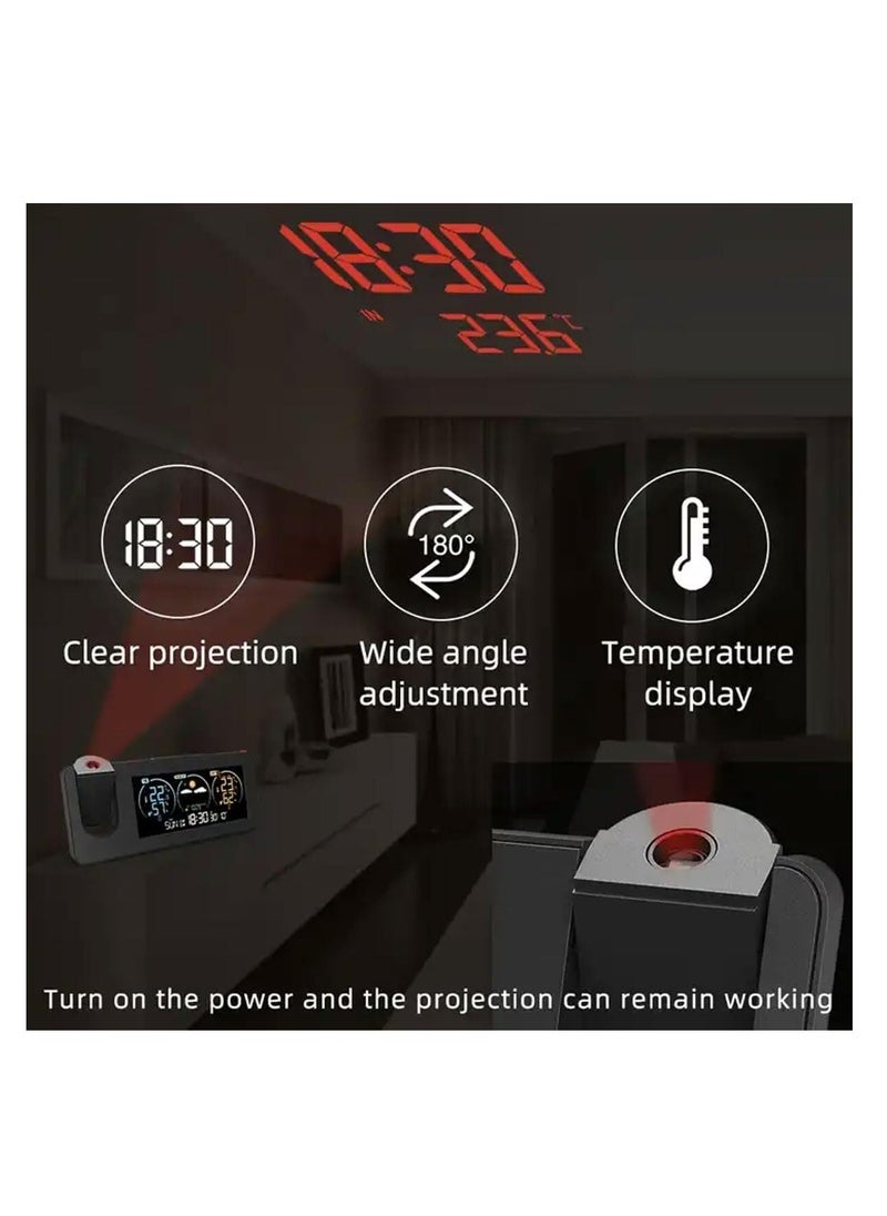 Generic - Versatile Projection Alarm Clock with USB Charger, Temperature and Humidity Display, Dual Alarms, LED Screen, 180 Degree Projection, Snooze Function, Weather Forecast - Image 1