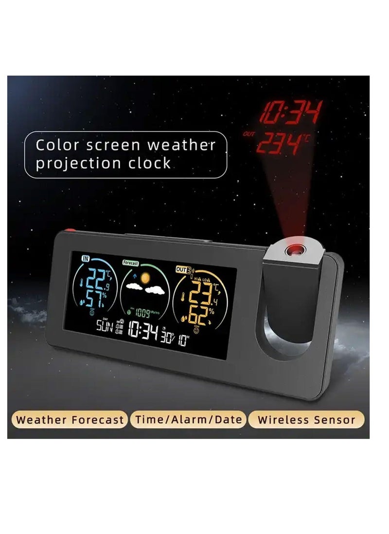 Generic - Versatile Projection Alarm Clock with USB Charger, Temperature and Humidity Display, Dual Alarms, LED Screen, 180 Degree Projection, Snooze Function, Weather Forecast - Image 1