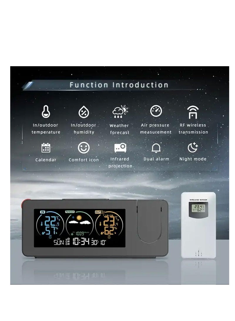 Generic - Versatile Projection Alarm Clock with USB Charger, Temperature and Humidity Display, Dual Alarms, LED Screen, 180 Degree Projection, Snooze Function, Weather Forecast - Image 1