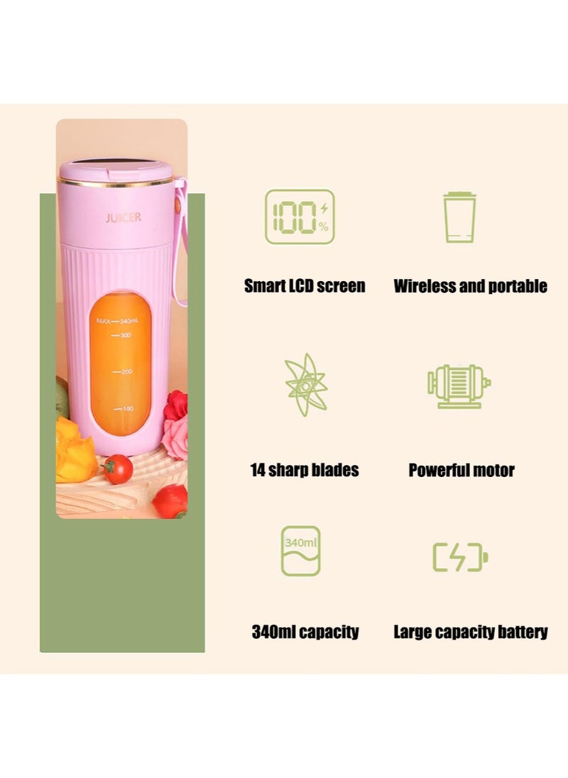 Portable Blender, Blender Juicer Juice Cup Fruit Blender Portable Fruit Cup, USB Rechargeable Personal Size Juice Cup, Personal Blender for Smoothies and Smoothies, 340ml Travel Juice Cup