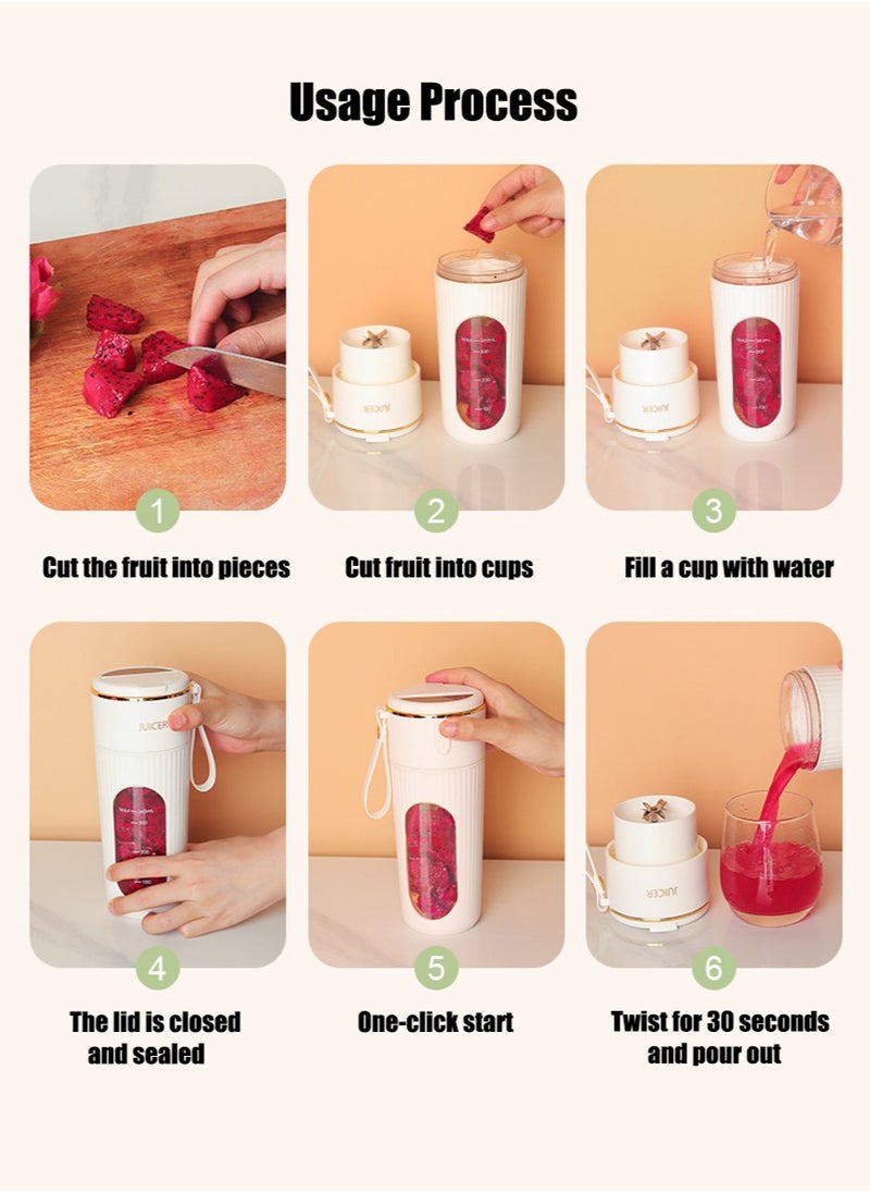 Portable Blender, Blender Juicer Juice Cup Fruit Blender Portable Fruit Cup, USB Rechargeable Personal Size Juice Cup, Personal Blender for Smoothies and Smoothies, 340ml Travel Juice Cup
