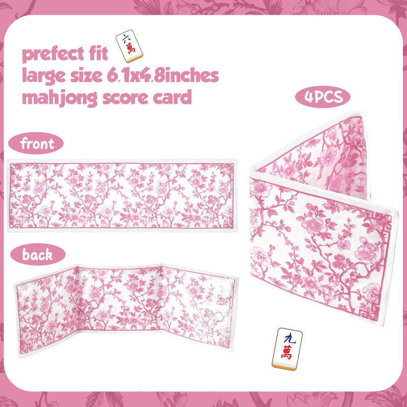 Sonwyoung 4 Pack Chinoiserie Mahjong Card Holder Chinoiserie Print Mahjong Card Sleeve Large Size(6 1/8â€x4 3/4â€) Soft Printed Fabric Scorecard Protector Holder Cover Gifts(Pink) - Image 2