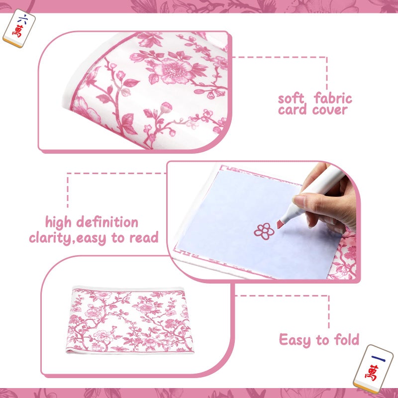 Sonwyoung 4 Pack Chinoiserie Mahjong Card Holder Chinoiserie Print Mahjong Card Sleeve Large Size(6 1/8â€x4 3/4â€) Soft Printed Fabric Scorecard Protector Holder Cover Gifts(Pink) - Image 3