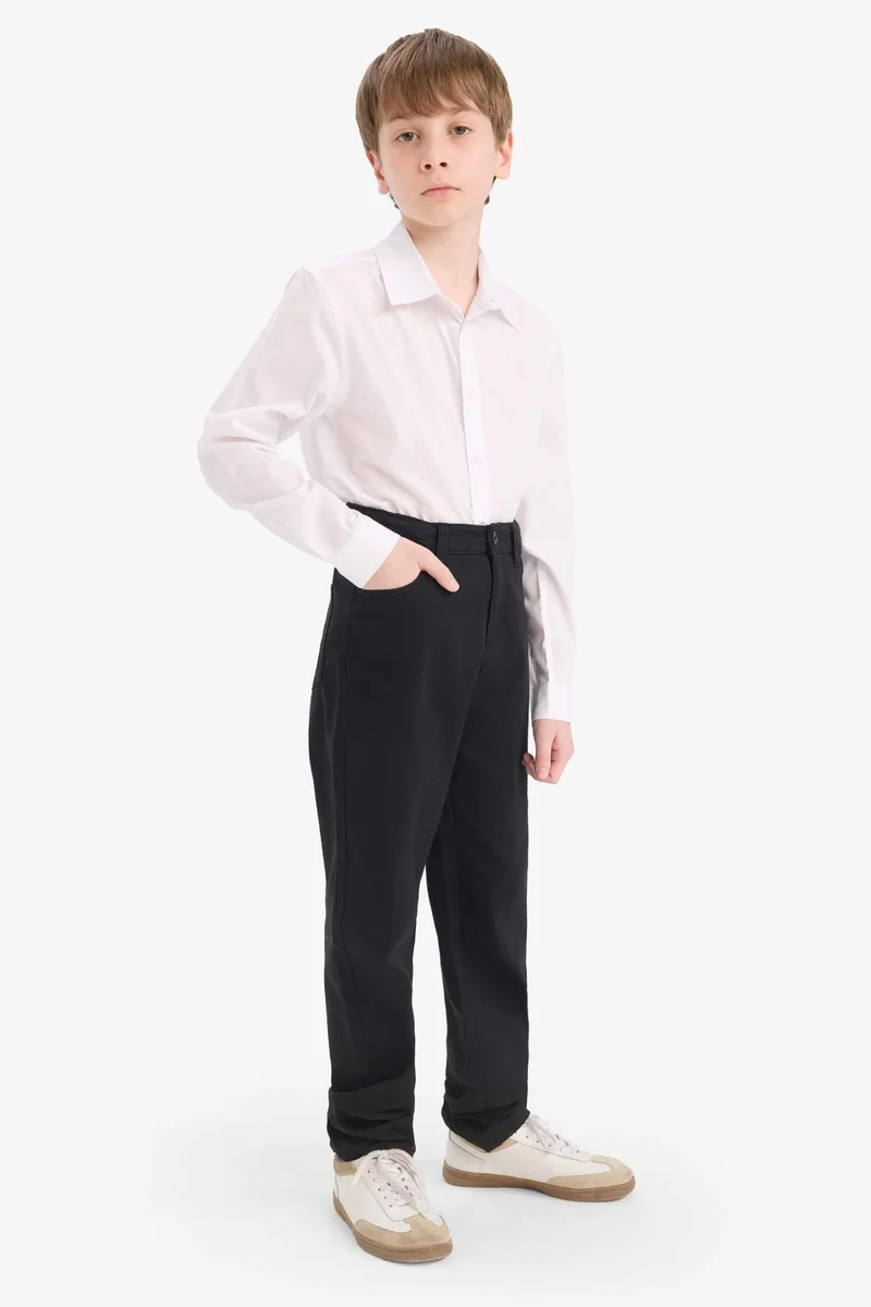 ديفاكتو Boy Polo Collar Poplin Long Sleeve Shirt