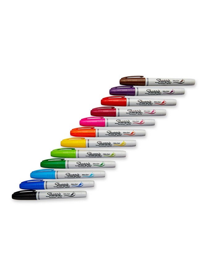 Sharpie Sanford Sharpie 1810704 Permanent Markers, Brush Tip, Assorted, 12 Pack  - Image 2