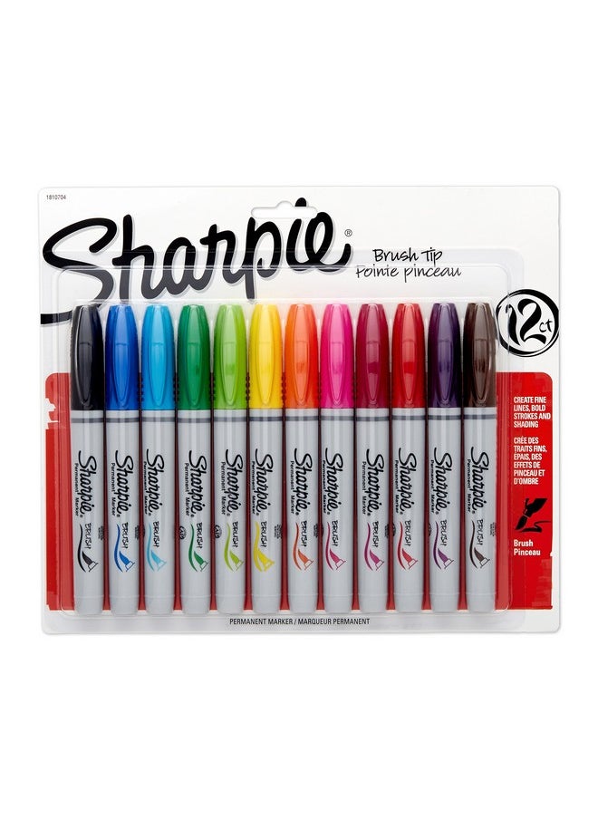 Sharpie Sanford Sharpie 1810704 Permanent Markers, Brush Tip, Assorted, 12 Pack  - Image 1