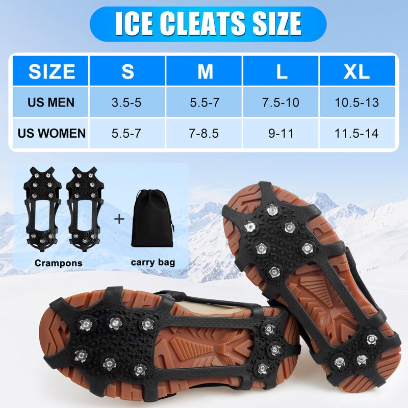 FUSIGO Ice Cleats for Shoes and Boots - Snow Traction Cleats Non Slip Crampons Ice Grippers for Women Men Kids Winter Walking Hiking Climbing - Image 4