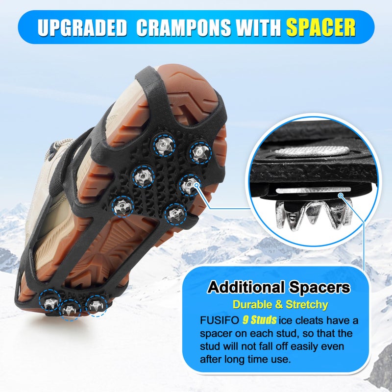 FUSIGO Ice Cleats for Shoes and Boots - Snow Traction Cleats Non Slip Crampons Ice Grippers for Women Men Kids Winter Walking Hiking Climbing - Image 3
