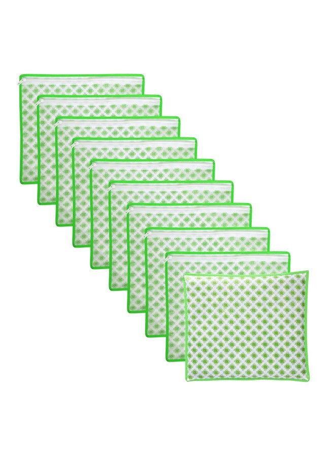 LAXIS HOMFIL Brand - LAXIS Non-Woven Printed Single Saree Cover, Saree Bag Pack of 10Pcs, Transparent Saree Covers With Zip, Saree Covers For Storage, Wardrobe Organiser, Size-36x42x2cm (Green) - Image 1