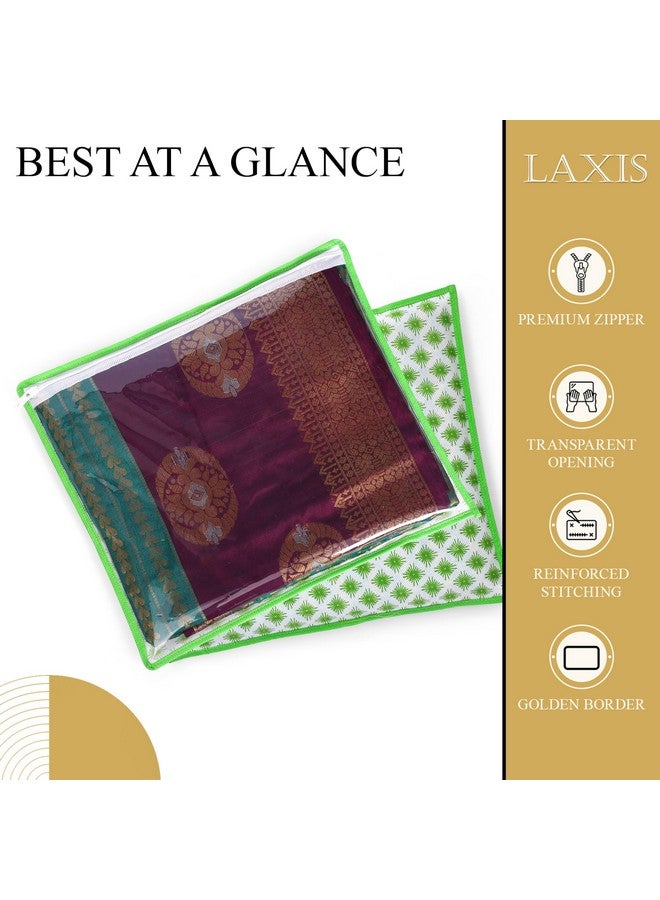 LAXIS HOMFIL Brand - LAXIS Non-Woven Printed Single Saree Cover, Saree Bag Pack of 10Pcs, Transparent Saree Covers With Zip, Saree Covers For Storage, Wardrobe Organiser, Size-36x42x2cm (Green) - Image 3