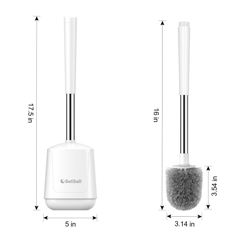 SetSail Toilet Brush, Self Closing Lid Toilet Bowl Brushes Holder and Extra Long Handle Ventilated Toilet Brush Set for Bathroom Cleaning, Nylon Bristles, Pure White - Image 2