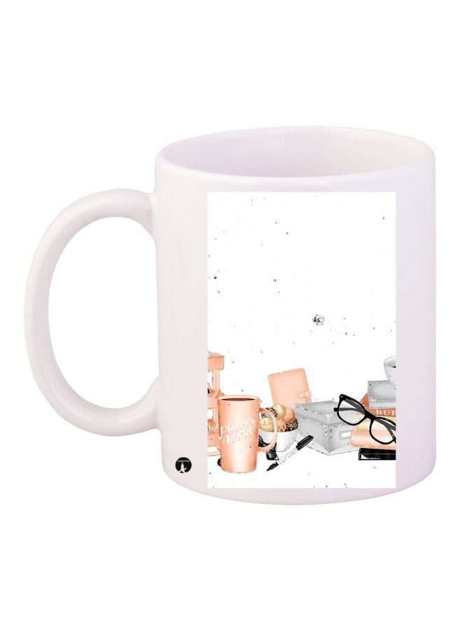 RYN Cartoon Printed Coffee Mug White/Beige/Grey 11ounce