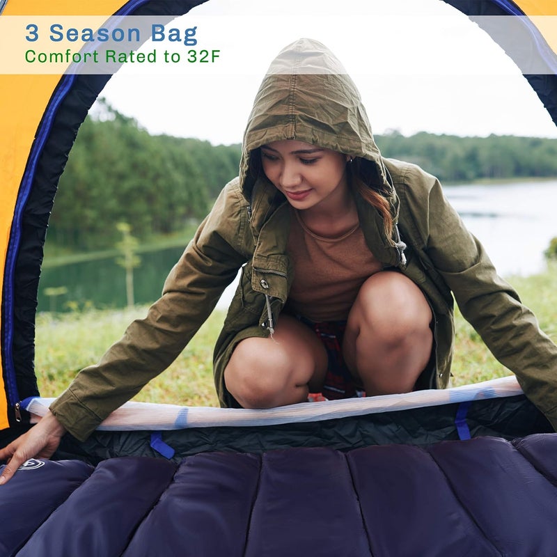 Wakeman Sleeping Bag - Lightweight Envelope-Style 32F Rated Outdoor Sleeping Bag with Hood and Carry Case for Backpacking, Camping and Hiking by (Navy) - Image 4
