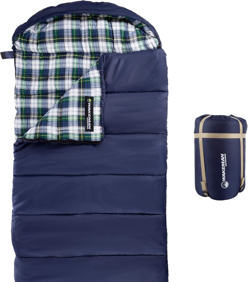 Wakeman Sleeping Bag - Lightweight Envelope-Style 32F Rated Outdoor Sleeping Bag with Hood and Carry Case for Backpacking, Camping and Hiking by (Navy) - Image 1