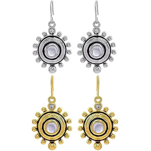 Estele Ethnic Stud Earrings For Women - Combo Earrings Pack of 2 (Silver & Gold), one size - Image 1
