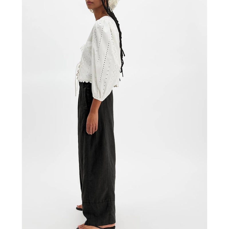 SeeLuNa Linen Pants for Women Cotton Baggy Boho Casual Palazzo Pants Wide Leg Long Lounge Trousers with Pockets(Black, L) - Image 5