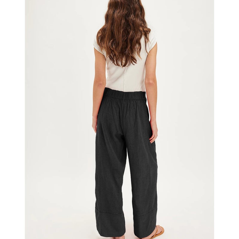 SeeLuNa Linen Pants for Women Cotton Baggy Boho Casual Palazzo Pants Wide Leg Long Lounge Trousers with Pockets(Black, L) - Image 2