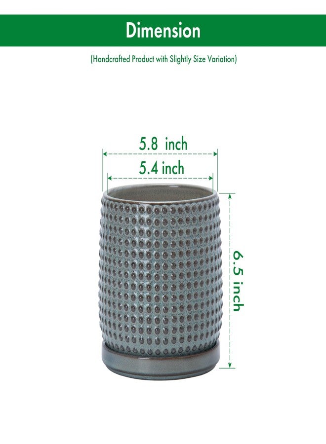 D'vine Dev 6 Inch Ceramic Beaded Stoneware Planter Pot - Flower Pot with Drainage Holes and Saucers for Indoor Succulent Plants or Flowers, Graphite Blue, 27-C-X-9 - Image 3