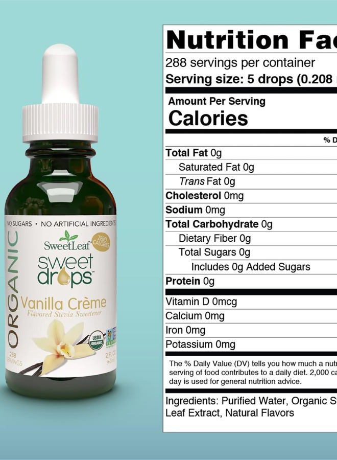 SweetLeaf Organic Sweet Drops Vanilla Crème Flavored Stevia Sweetener, 2 Oz - Image 2