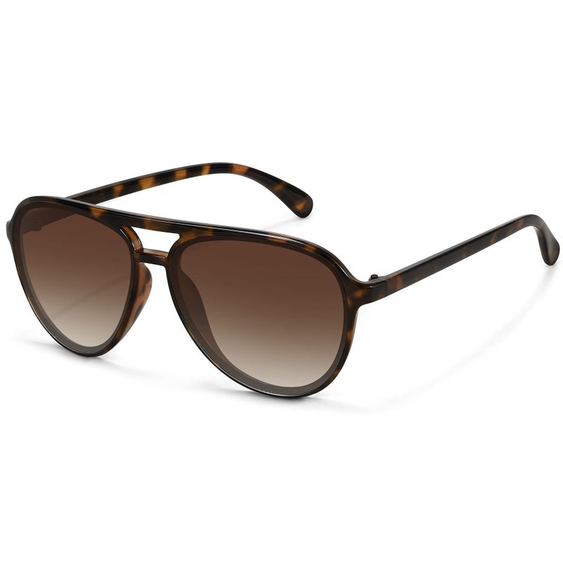 Fozono Retro Aviator Sunglasses Women Men Classic Trendy Vintage Double Bridge Aviators Sun Glasses UV Protection Tortoise Frame/Gradient Brown Lens - Image 1