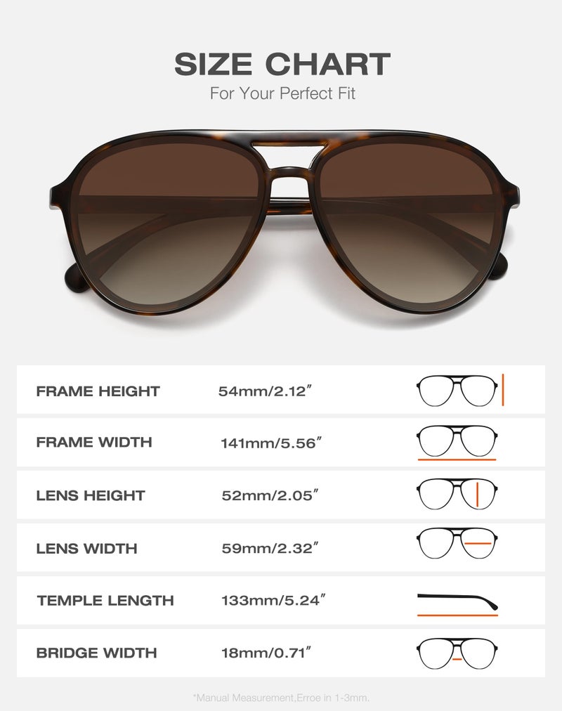 Fozono Retro Aviator Sunglasses Women Men Classic Trendy Vintage Double Bridge Aviators Sun Glasses UV Protection Tortoise Frame/Gradient Brown Lens - Image 5