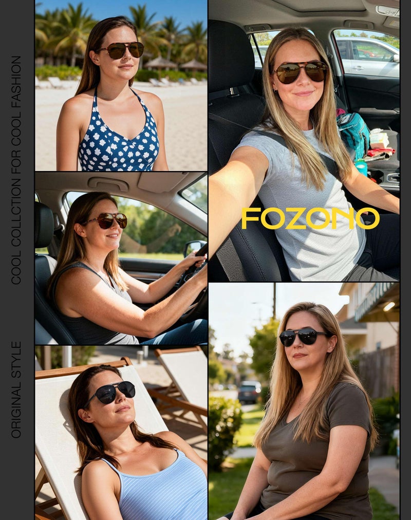 Fozono Retro Aviator Sunglasses Women Men Classic Trendy Vintage Double Bridge Aviators Sun Glasses UV Protection Tortoise Frame/Gradient Brown Lens - Image 2