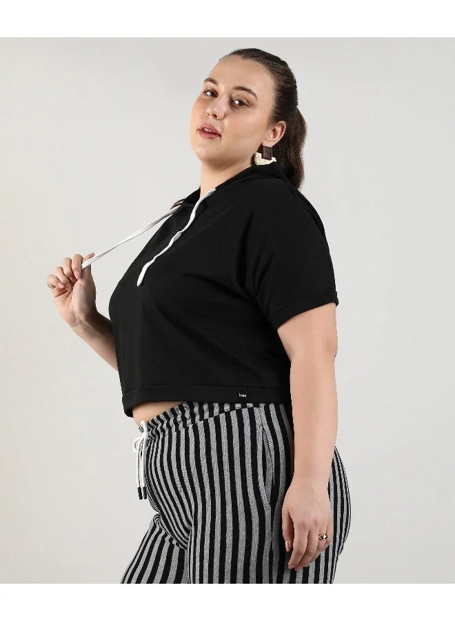 Instafab Plus Women's Jet Black Solid Hooded Top