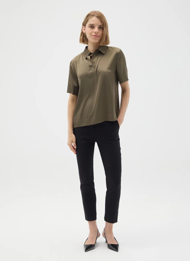 او في اس BROWN SATIN REGULAR FIT SHIRT