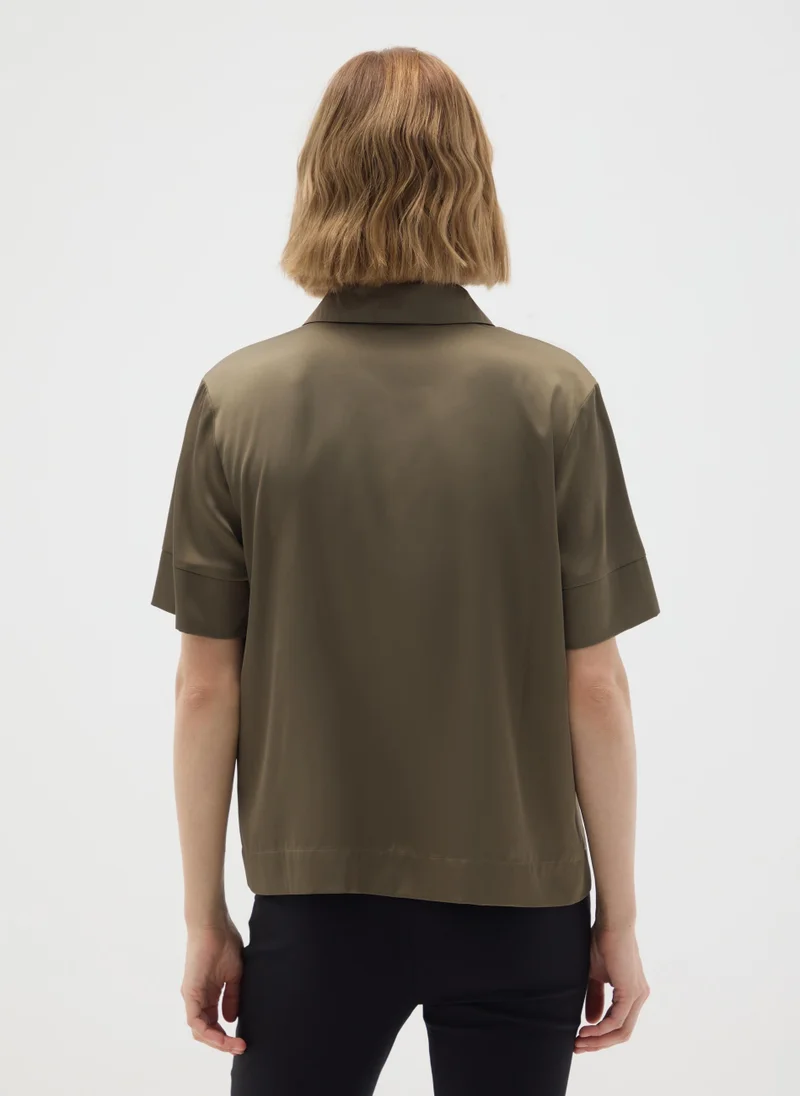 او في اس BROWN SATIN REGULAR FIT SHIRT