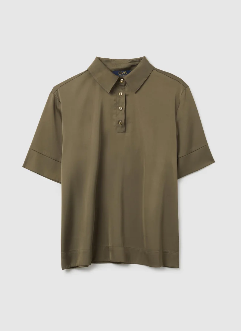 او في اس BROWN SATIN REGULAR FIT SHIRT