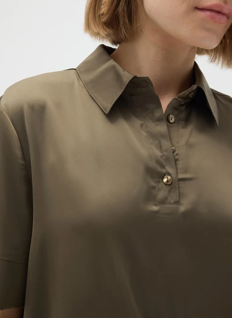 او في اس BROWN SATIN REGULAR FIT SHIRT